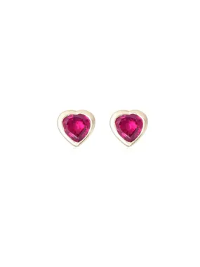 0.42ct Ruby 14K Gold Heart Stud Earrings