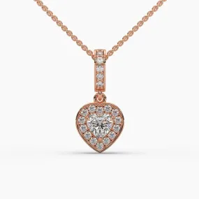 0.5ctw Heart Halo Lab Grown Diamond Pendant Necklace | 14k Gold