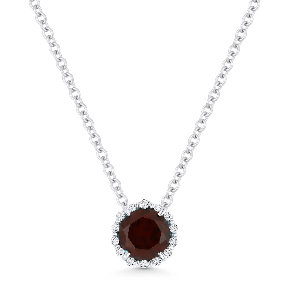 0.63Ct Garnet 16"pendant Necklace In 14K White Gold