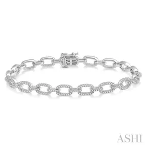 1 1/2 Ctw Round Cut Diamond Encrusted Link Chain Bracelet in 14K White Gold