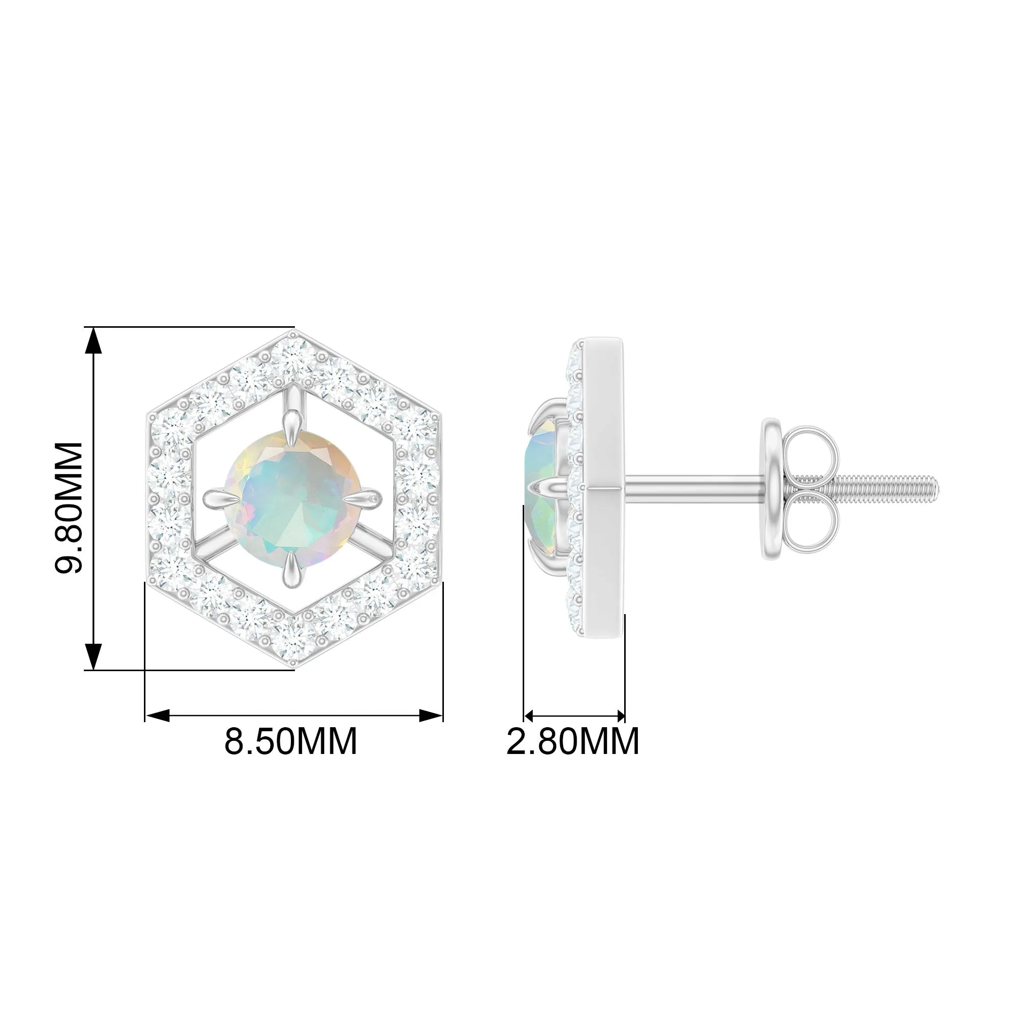 1 CT Minimal Ethiopian Opal and Diamond Geometric Stud Earrings