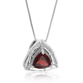 1 cttw Garnet Pendant Necklace .925 Sterling Silver With Rhodium 7 MM Trillion