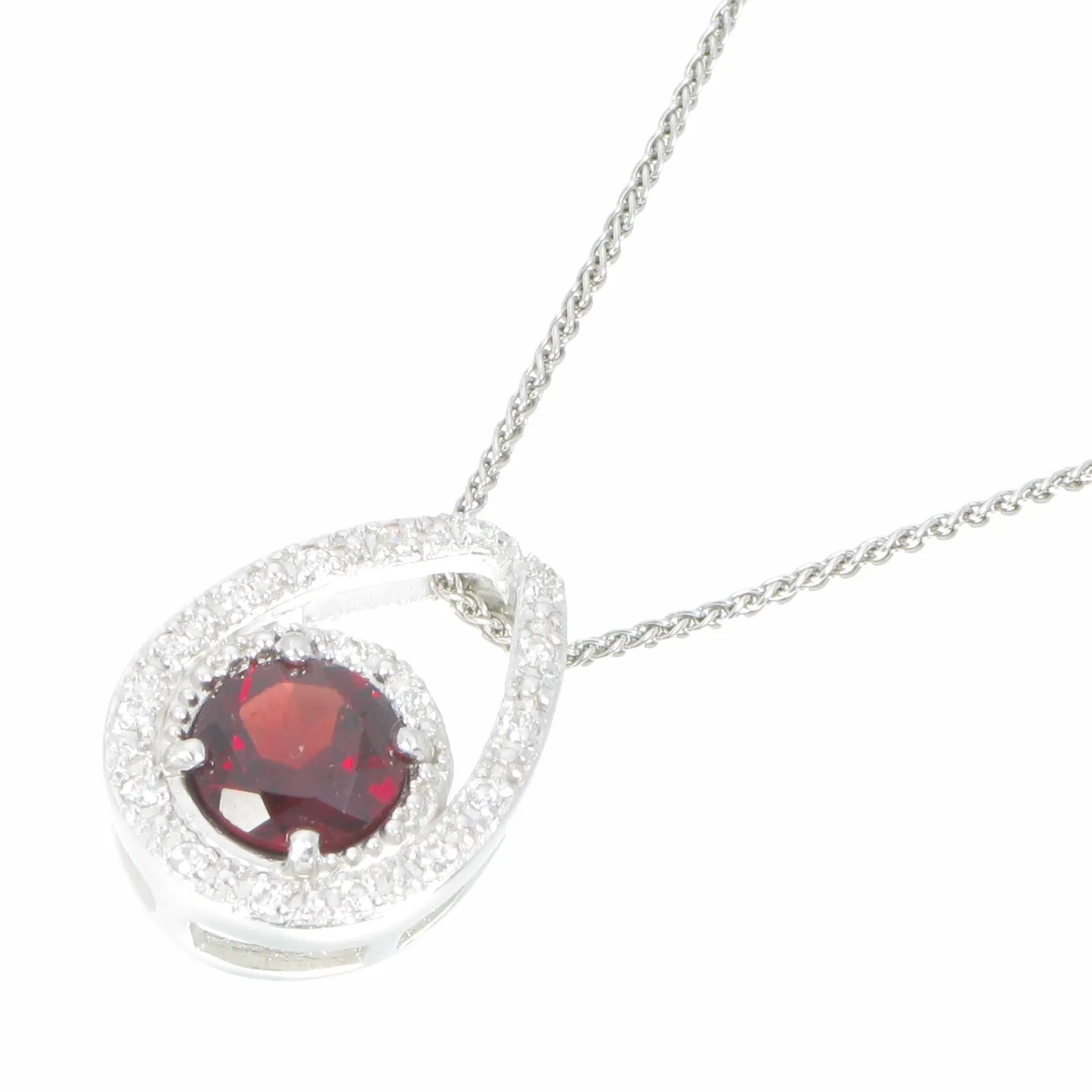 1.05 cttw Garnet Pendant Necklace .925 Sterling Silver With Rhodium 7 MM Round