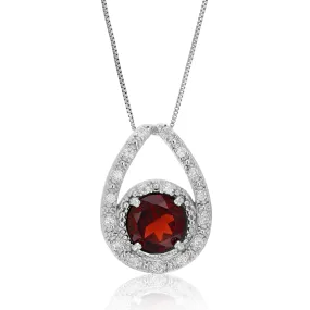 1.05 cttw Garnet Pendant Necklace .925 Sterling Silver With Rhodium 7 MM Round