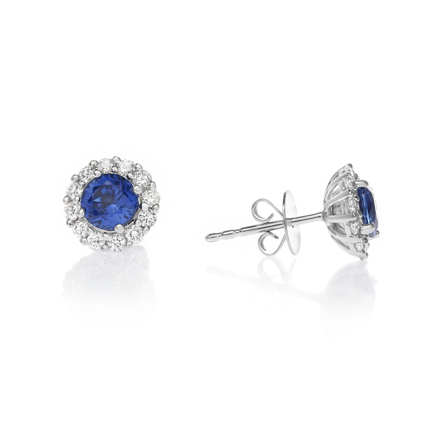 10k White Gold 3 Ct Round Created Blue Sapphire CZ Halo Stud Earrings Gold Plated