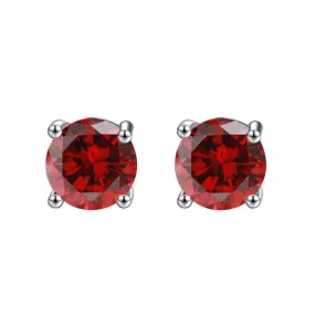 10k White Gold Plated 2 Ct Round Created Ruby Stud Earrings