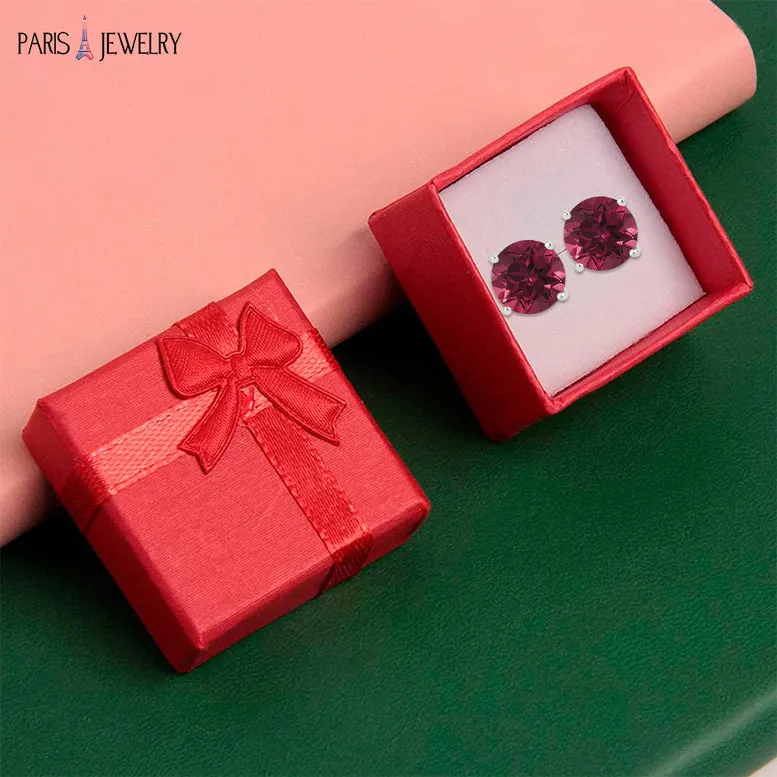 10k White Gold Plated 2 Ct Round Created Ruby Stud Earrings