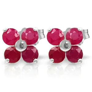 1.15 Carat 14K Solid White Gold Steps Forward Ruby Earrings