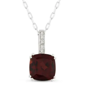 1.1Ct Garnet 16"pendant Necklace In 14K White Gold