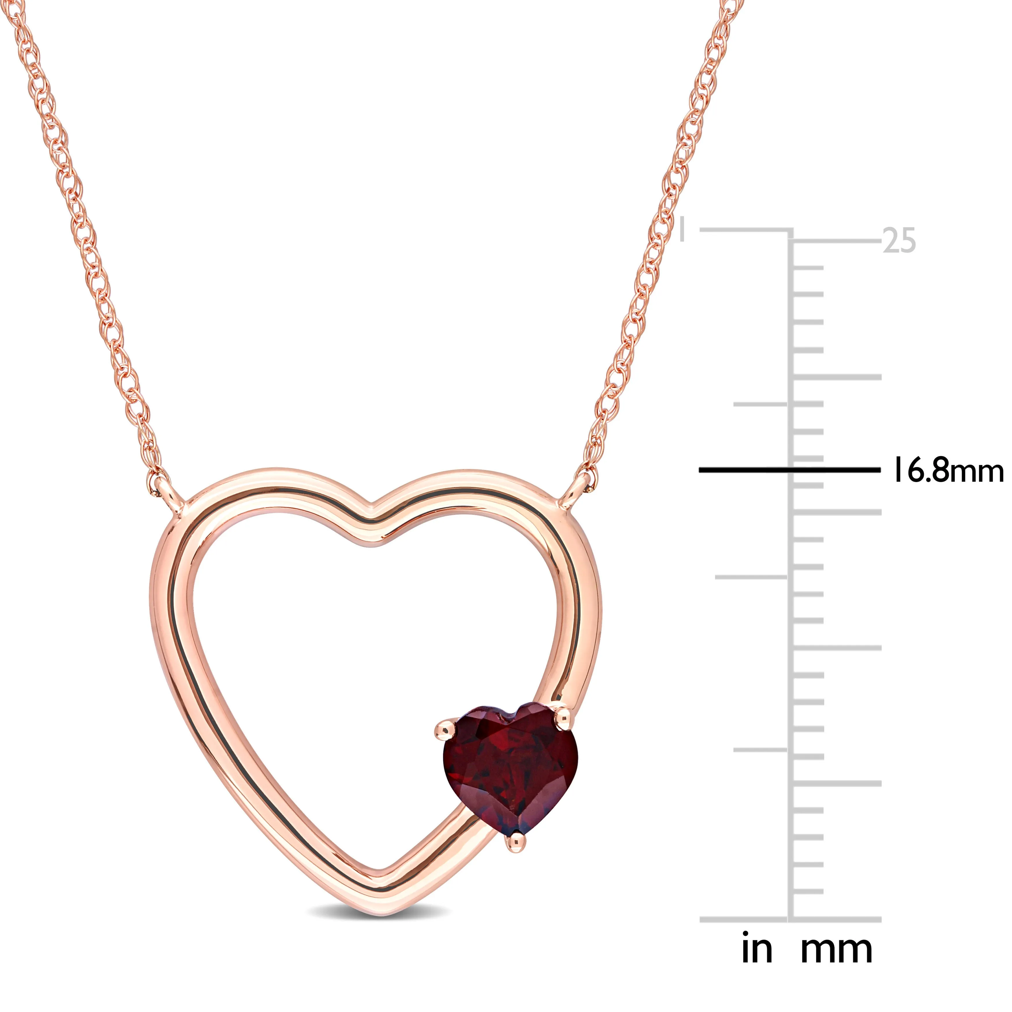 1/2 CT TGW Garnet Open Heart Pendant with Chain in 10k Rose Gold