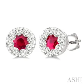 1/2 ctw Lovebright 3.3MM Ruby and Round Cut Diamond Precious Stud Earring in 14K White Gold