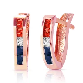 1.28 Carat 14K Solid Rose Gold Princess Tri Gem Hoop Earrings