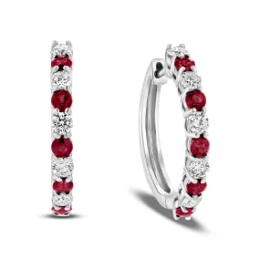 1.35ctw Diamond and Ruby Hoop Earrings in 14k White Gold