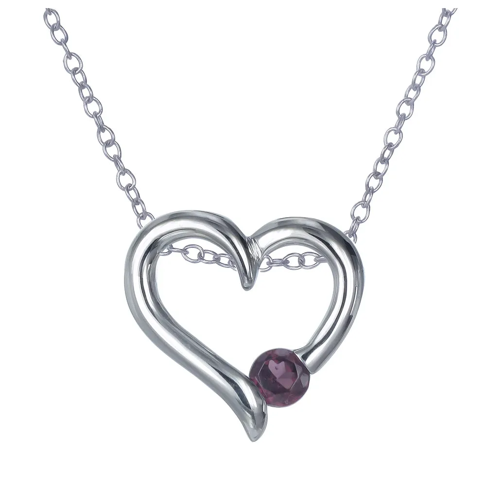 1/4 cttw Garnet Pendant Necklace .925 Sterling Silver With Rhodium 4 MM Round