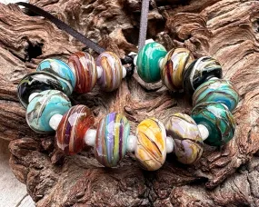 14 Desert Opal Gems Lampwork Beads Set SRA