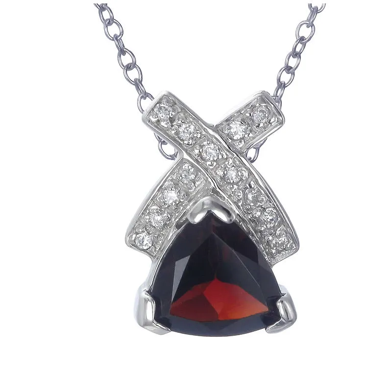 1.40 cttw Garnet Pendant Necklace .925 Sterling Silver 9 MM Trillion With Chain