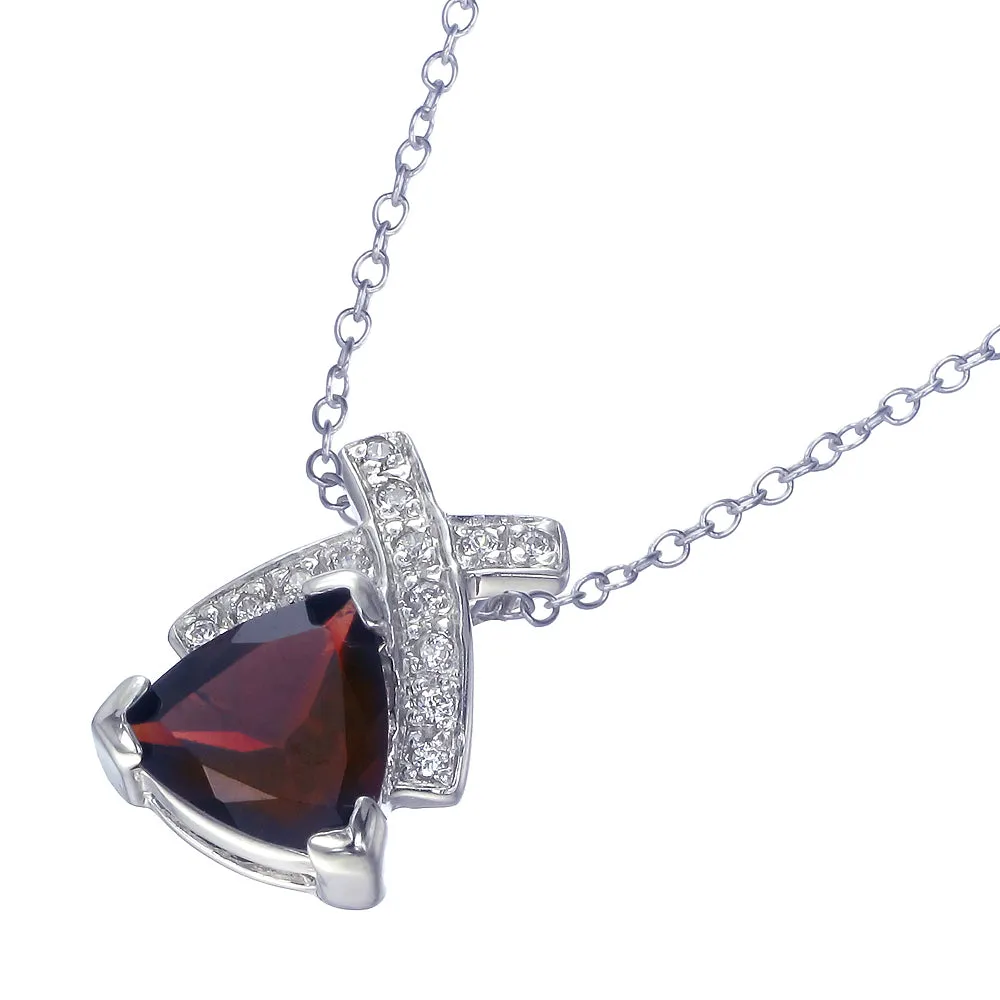 1.40 cttw Garnet Pendant Necklace .925 Sterling Silver 9 MM Trillion With Chain