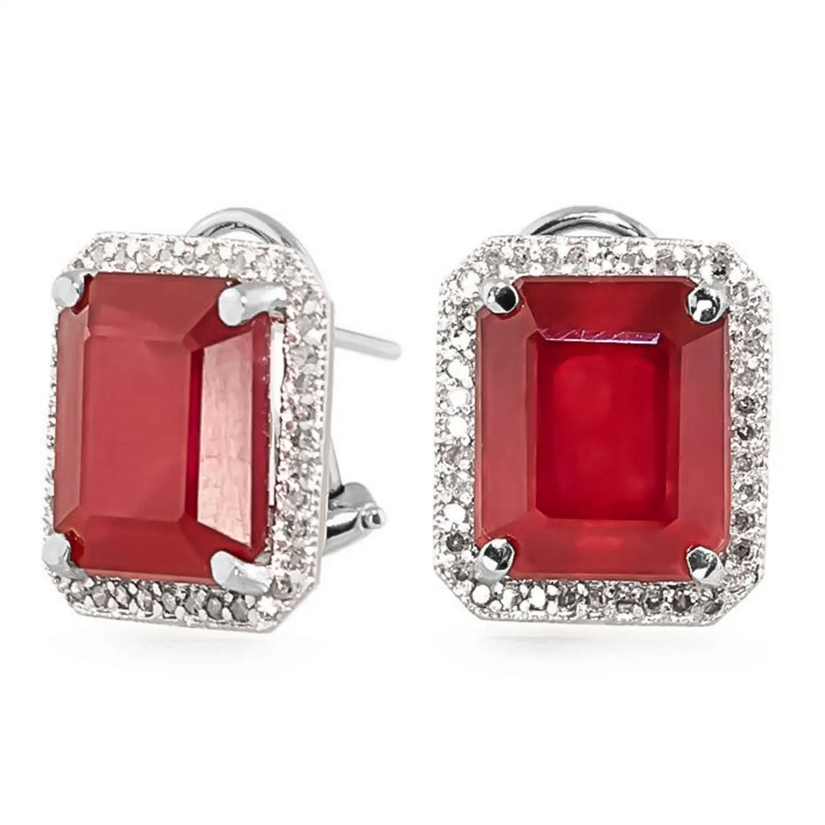 14.9 Carat 14K Solid White Gold French Clips Earrings Diamond Ruby