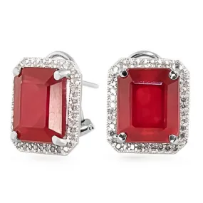 14.9 Carat 14K Solid White Gold French Clips Earrings Diamond Ruby