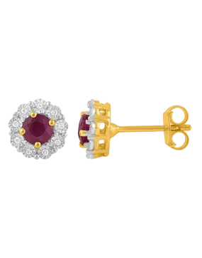 14ct Yellow Gold Natural Ruby and Diamond Earrings - 780705