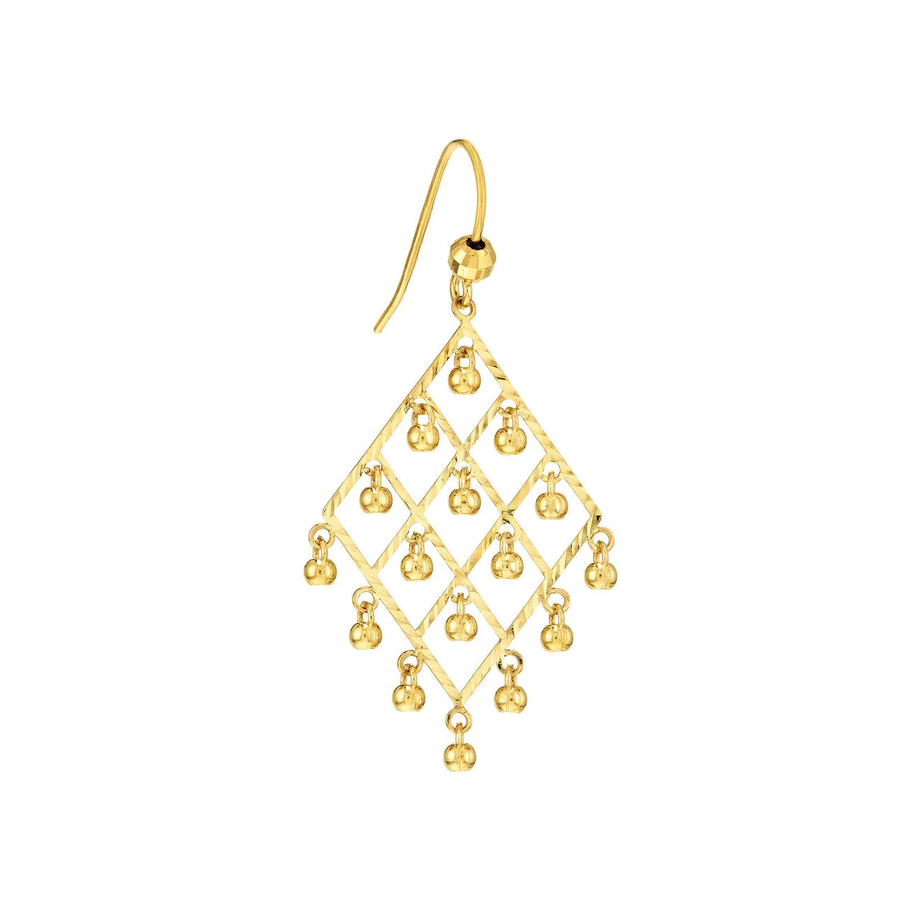 14K Beaded Diamond-Shape Chandelier Earrings