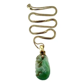 14K Gold Box Chain Necklace with Jade Pendant