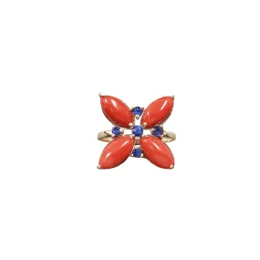 14k Gold Coral with Blue Sapphire Ring