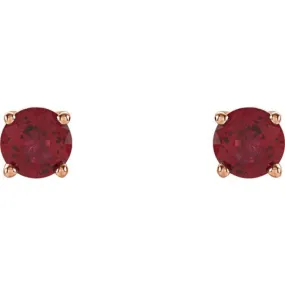 14K Rose 4 mm Natural Ruby Stud Earrings with Friction Post