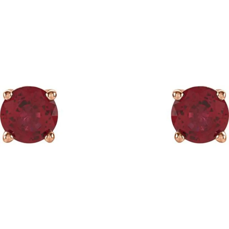 14K Rose 4 mm Natural Ruby Stud Earrings with Friction Post