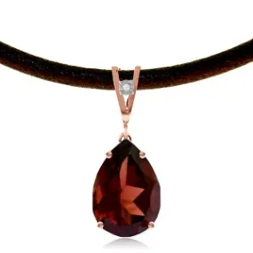 14K Solid Rose Gold & Leather Diamond/Garnet Necklace