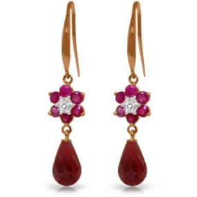 14K Solid Rose Gold Fish Hook Diamond & Ruby Earrings