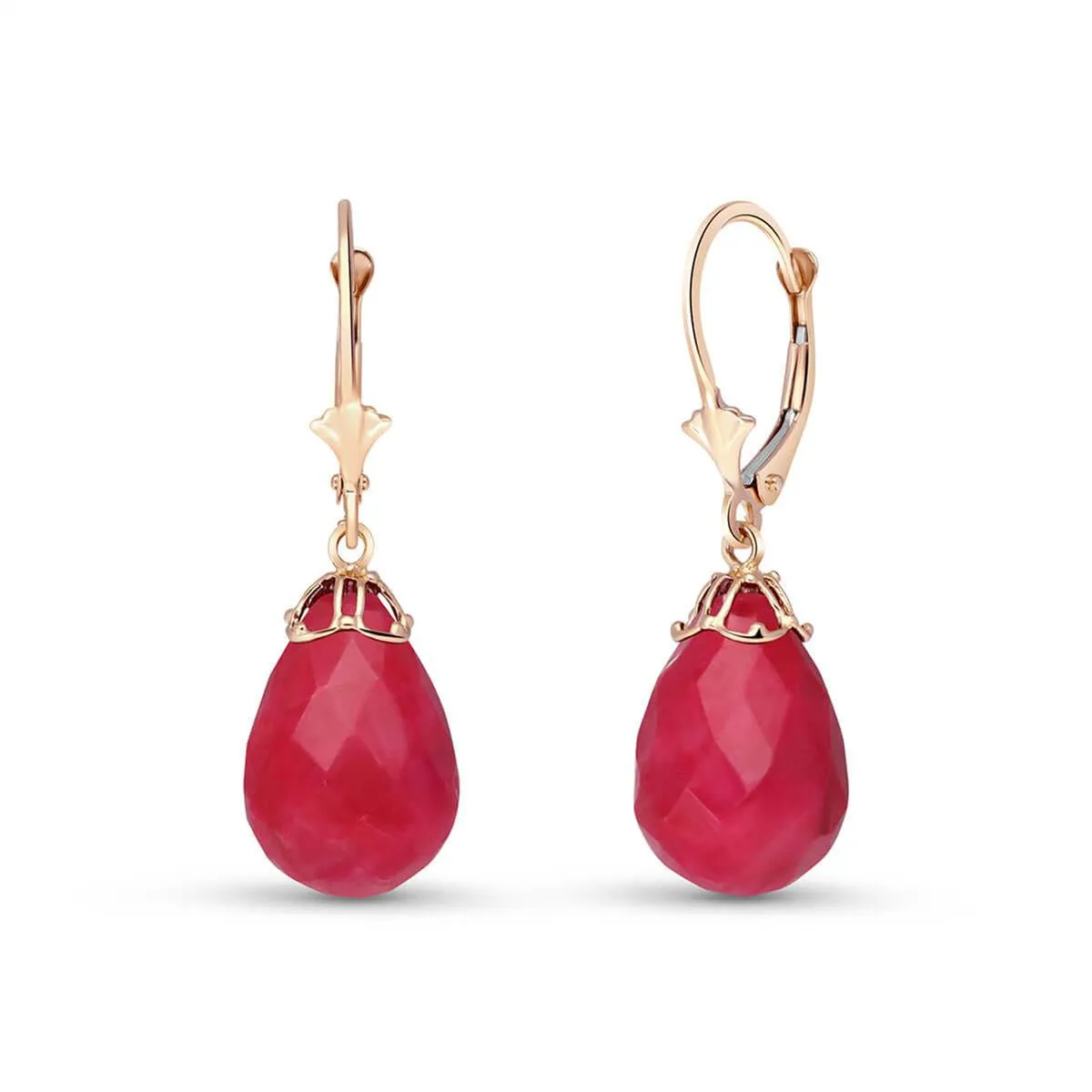 14K Solid Rose Gold Leverback Earrings Briolette Ruby Jewelry