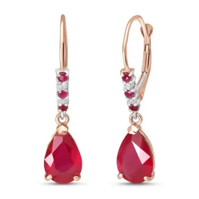 14K Solid Rose Gold Leverback Earrings Diamond & Ruby Certified Class New