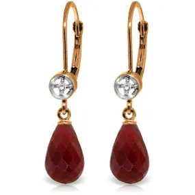 14K Solid Rose Gold Leverback Earrings Diamond & Ruby Jewelry