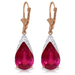 14K Solid Rose Gold Leverback Earrings Ruby Gemstone Classic