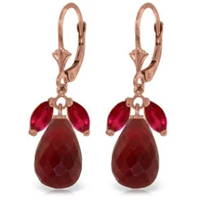 14K Solid Rose Gold Leverback Earrings Ruby Series