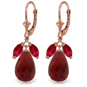 14K Solid Rose Gold Leverback Earrings Ruby Series