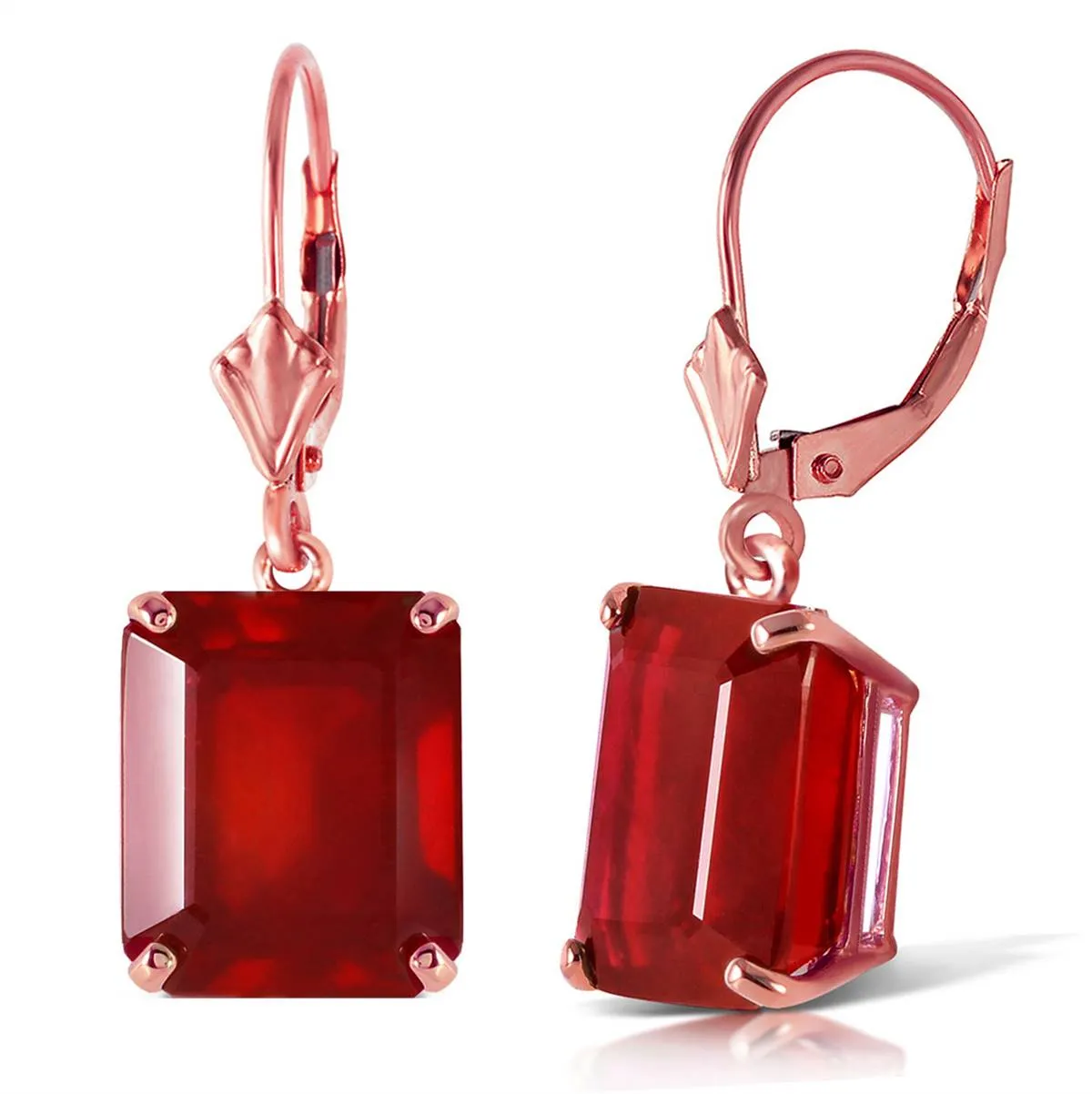 14K Solid Rose Gold Leverback Earrings Ruby