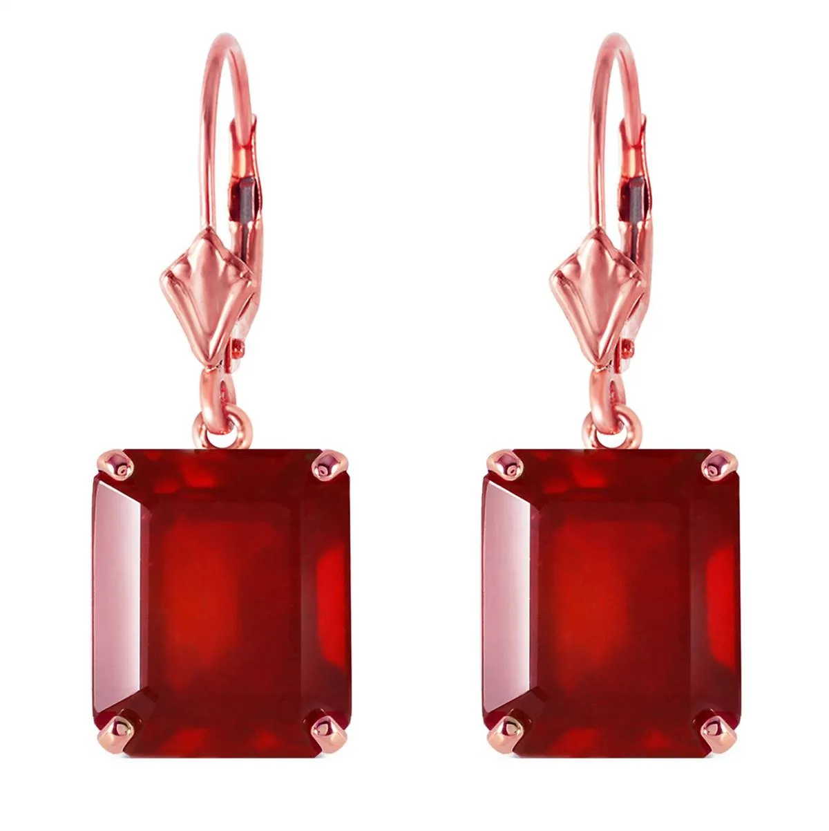 14K Solid Rose Gold Leverback Earrings Ruby