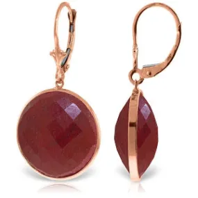 14K Solid Rose Gold Leverback Earrings w/ Checkerboard Cut Round Rubies