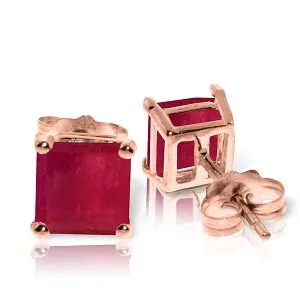 14K Solid Rose Gold Stud Earrings Natural Ruby Jewelry