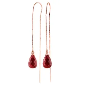 14K Solid Rose Gold Threaded Dangles Earrings w/ Rubies