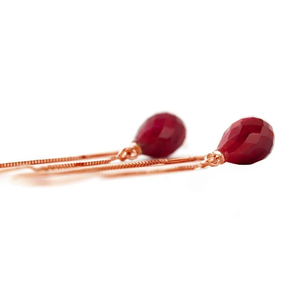 14K Solid Rose Gold Threaded Dangles Earrings w/ Rubies