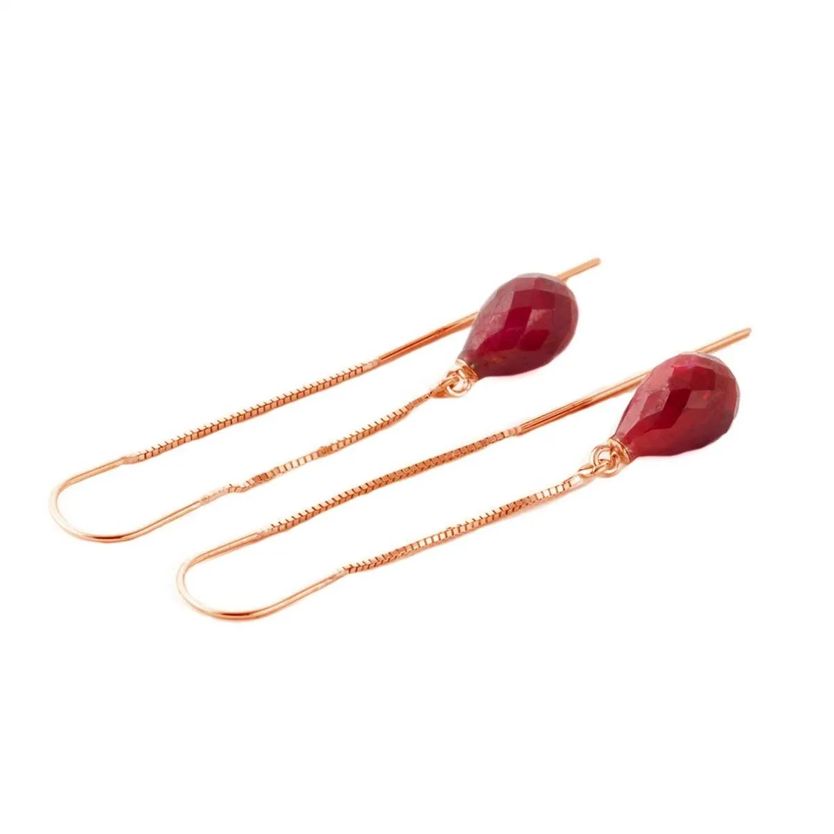 14K Solid Rose Gold Threaded Dangles Earrings w/ Rubies