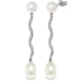 14K Solid White Gold Earrings Natural Diamond & Pearl Jewelry