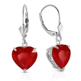 14K Solid White Gold Leverback Earrings Natural 10mm Heart Rubies