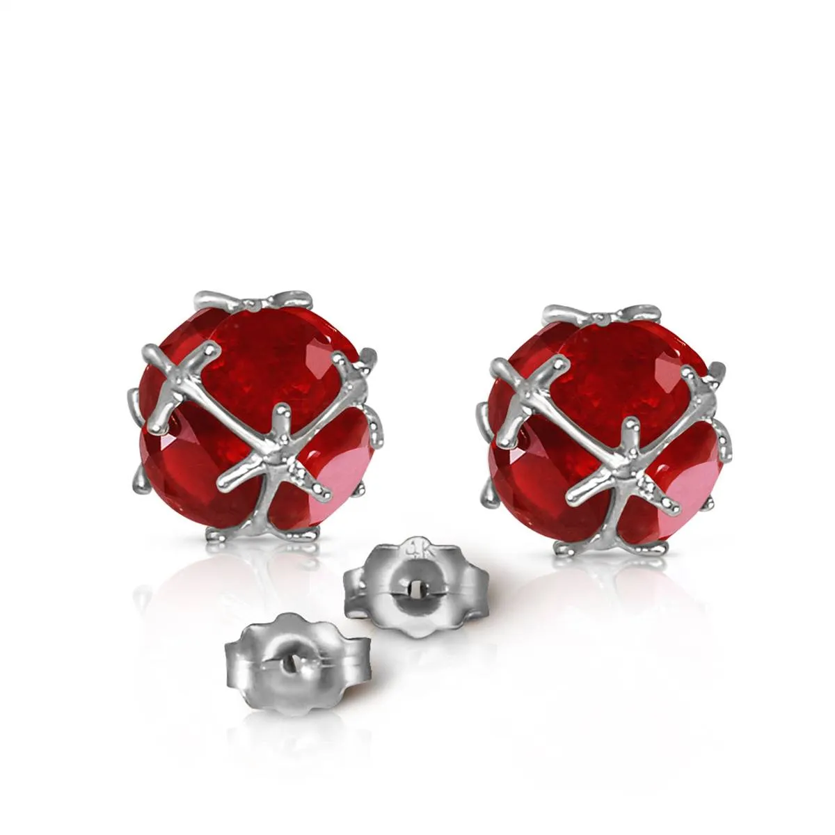 14K Solid White Gold Stud Earrings w/ Natural Rubies