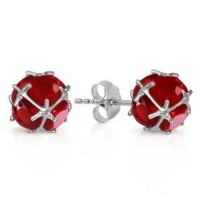 14K Solid White Gold Stud Earrings w/ Natural Rubies