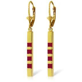 14K Solid Yellow Gold Leverback Earrings Bar w/ Natural Rubies