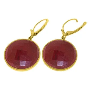 14K Solid Yellow Gold Leverback Earrings w/ Checkerboard Cut Round Rubies